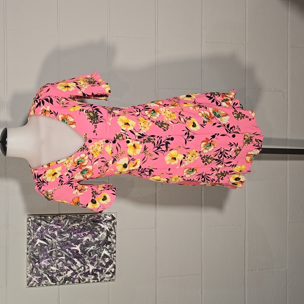 Button up pink floral dress